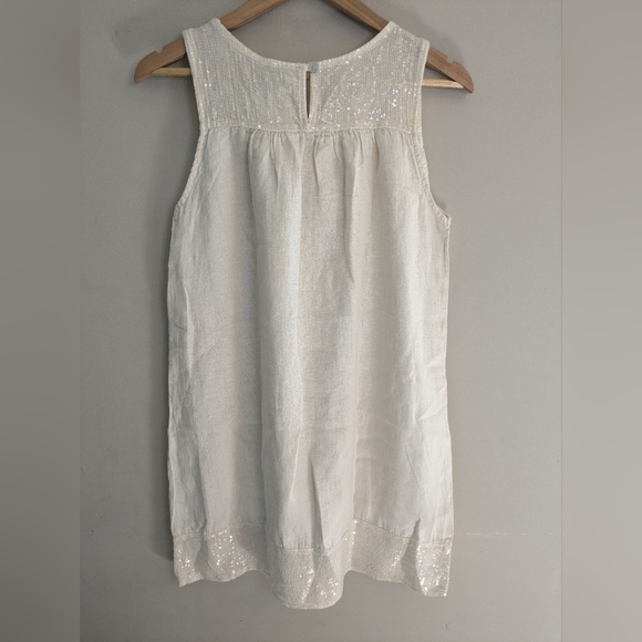 Lungo L'arno Linen Sequin Oatemeal Beige Sheath Dress Size S - Picture 4 of 5